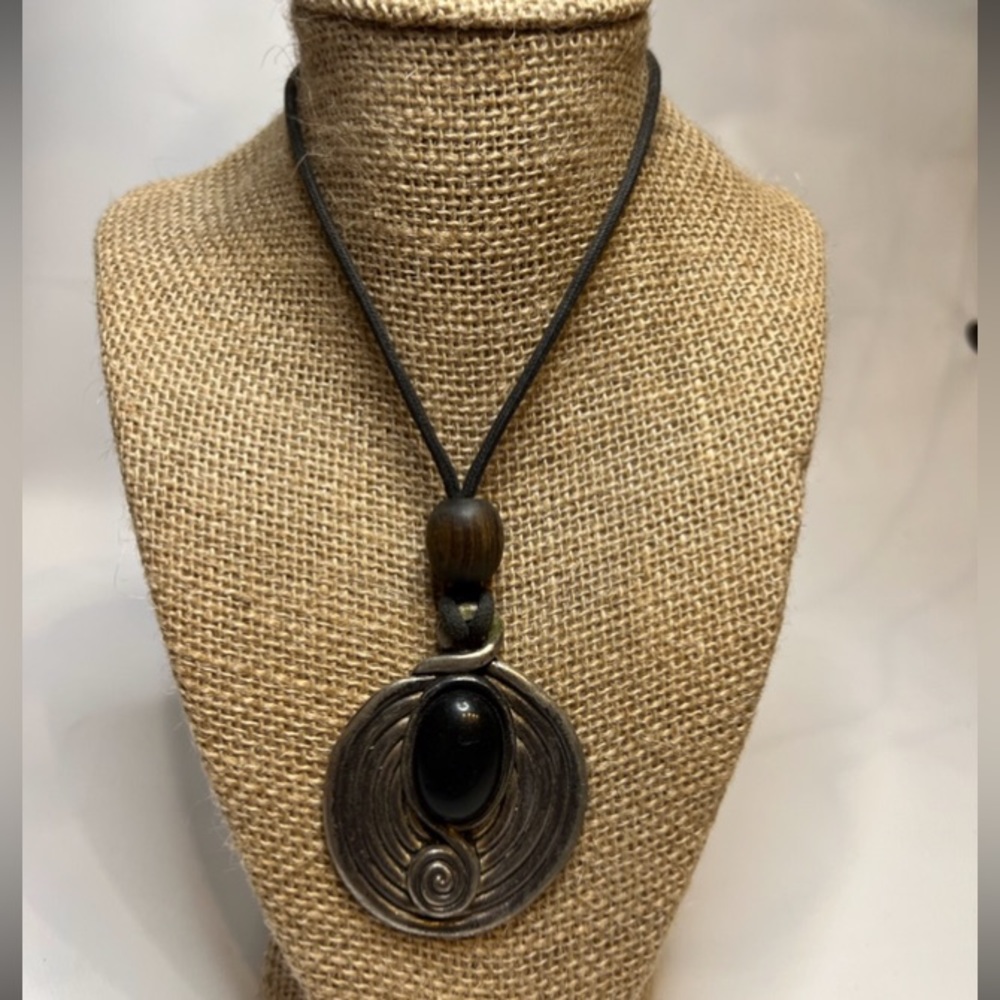 Custom vintage handmade silver and onyx necklace